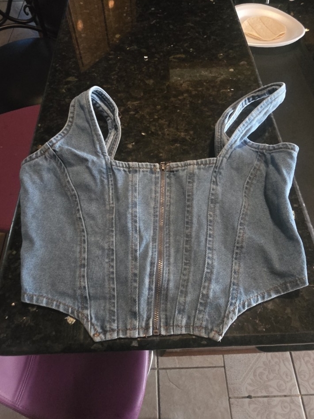 Denim Corset Top with Zip Front Size S - Picture 4 of 5